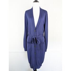 Piazza Sempione Cardigan Sweater Wool Silk Long Knit Fall Winter Blue Size S